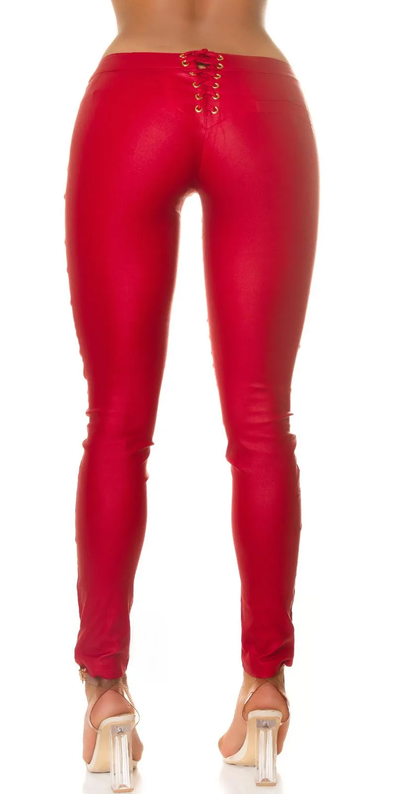 Pantalón de motera ajustado cuero rojo