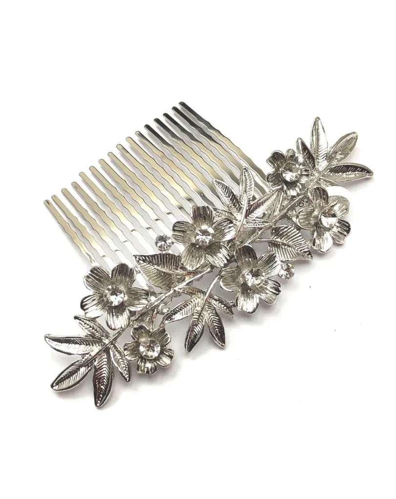 PEINETAS PLATEADAS CON BONITAS FLORES DECORADAS CON CRISTAL
