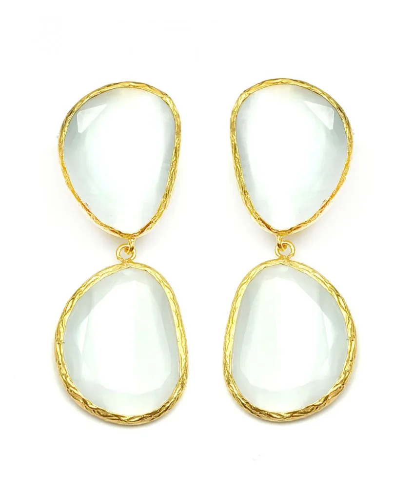 PENDIENTES BLANCOS DE PIEDRA CON BAÑO DE ORO PARA MUJER