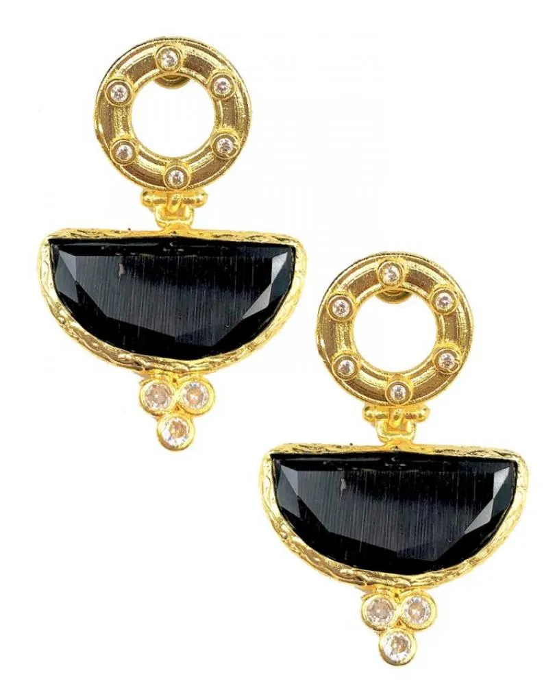PENDIENTES DE MUJER CON PIEDRAS NEGRAS CON BAÑO DE ORO