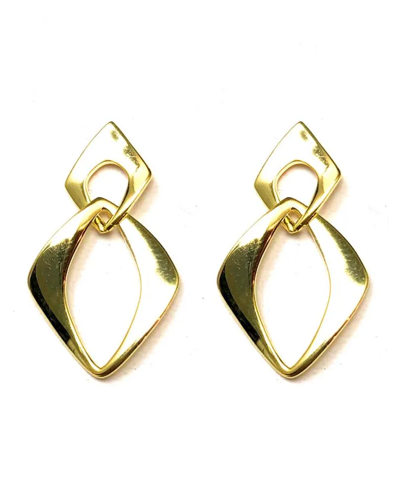 PENDIENTES DE PLATA DORADA CON DISEÑO ACTUAL DE DOBLE SILUETA