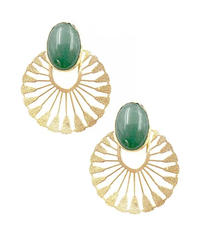 PENDIENTES DORADOS PARA BODAS DISEÑO CALADO CON PIEDRA COLOR