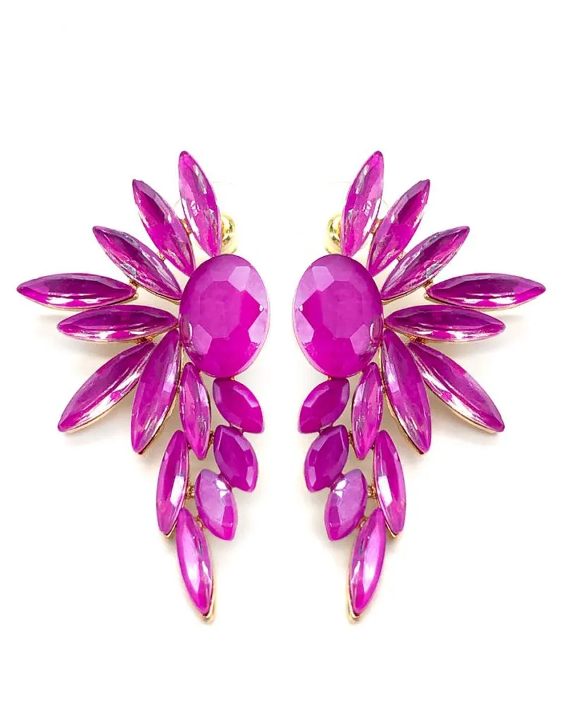 PENDIENTES FUCSIAS CON BONITO DISEÑO DE ABANICO FACETADO