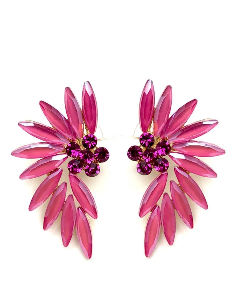 PENDIENTES FUCSIAS PARA BODA CON DISEÑO DE ABANICO CRISTAL