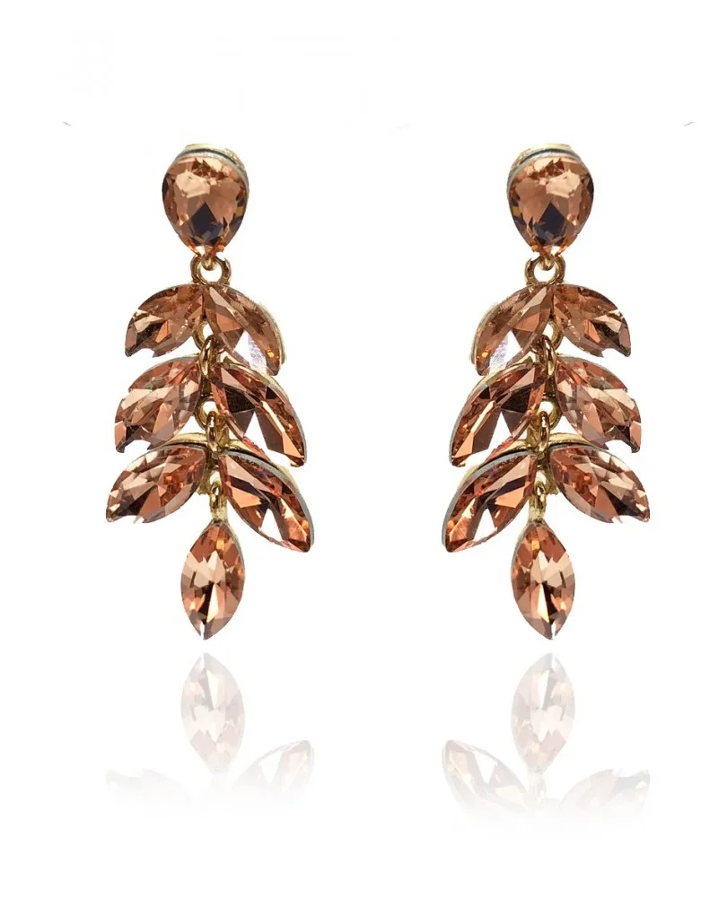 PENDIENTES MELOCOTON PARA MUJER CON FINO DISEÑO DE CASCADA DE HOJITAS