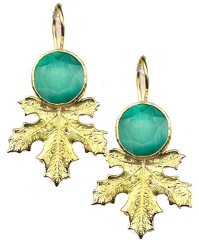 PENDIENTES MUJER DE BISUTERÍA FINA CON DISEÑO DE HOJITA Y PIEDRA AZUL AGUAMARINA