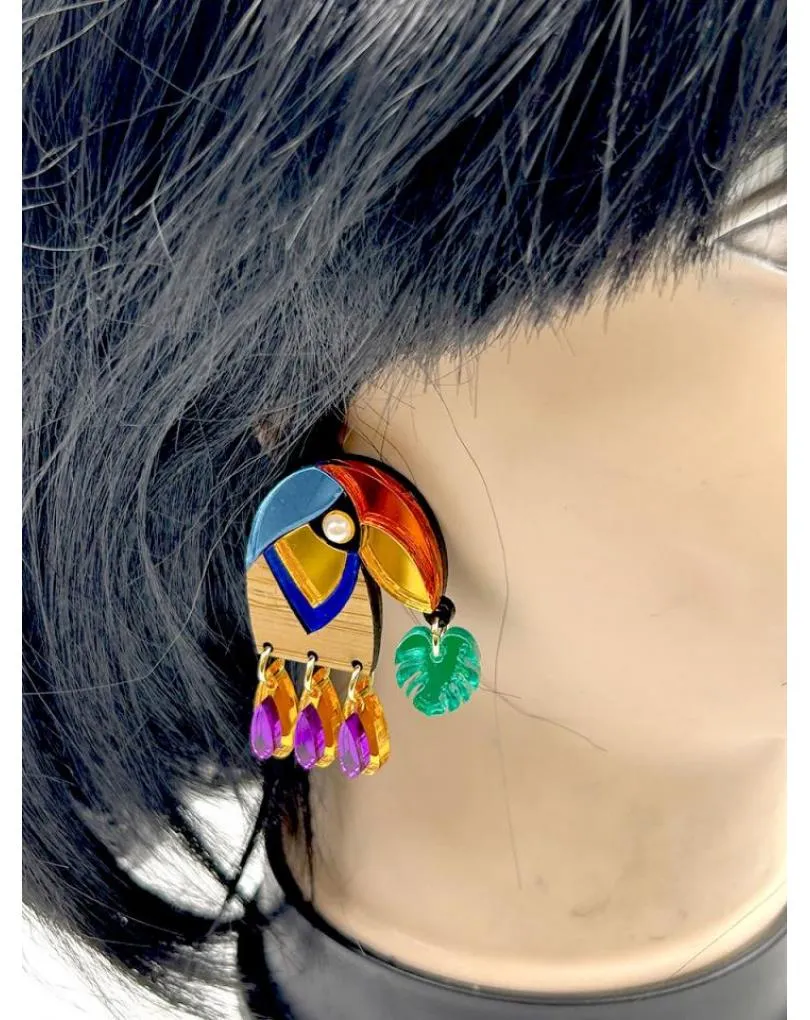 PENDIENTES MUJER DE DISEÑO GRAN COLORIDO, CABEZA TUCAN