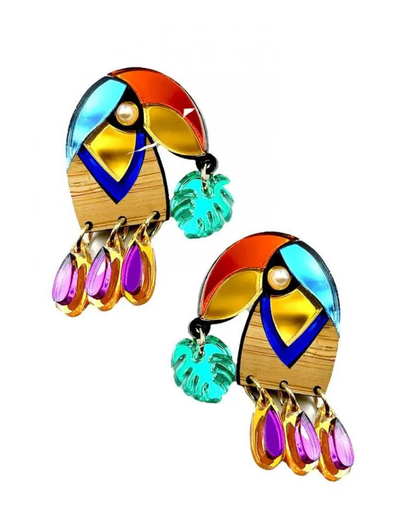 PENDIENTES MUJER DE DISEÑO GRAN COLORIDO, CABEZA TUCAN