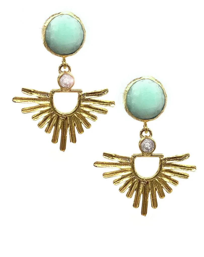PENDIENTES MUJER LARGOS DE FIESTA CON PIEDRA NATURAL AZUL CLARO Y DISEÑO VERANIEGO