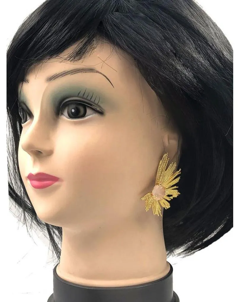 PENDIENTES PARA MUJER DORADOS Y ROSAS DE PIEDRA NATURAL