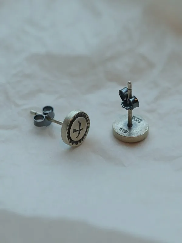 Pendientes redondos con diseño de águila plateada para hombre