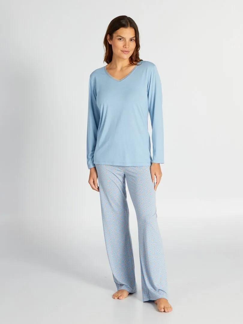 PIJAMA CON CAMISETA + PANTALóN  2 PIEZAS  AZUL