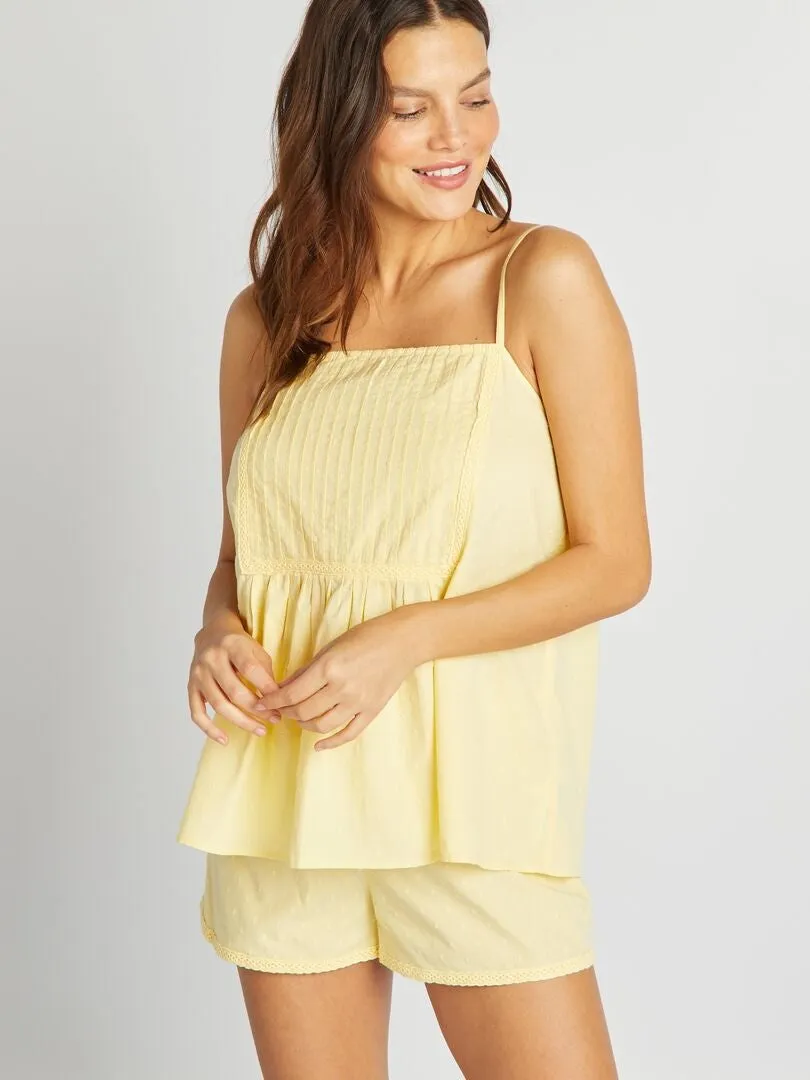 PIJAMA CON CAMISETA DE TIRANTES + SHORT  2 PIEZAS  AMARILLO