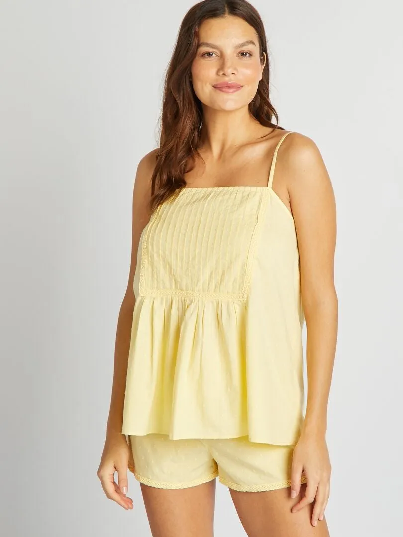 PIJAMA CON CAMISETA DE TIRANTES + SHORT  2 PIEZAS  AMARILLO