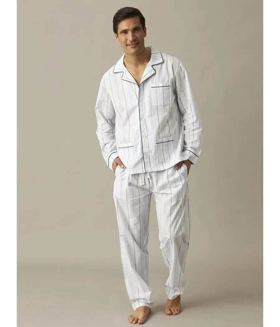 Pijama hombre largo J&J Brothers Popelín blanco abierto bolsillos