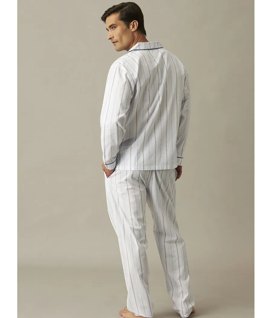 Pijama hombre largo J&J Brothers Popelín blanco abierto bolsillos