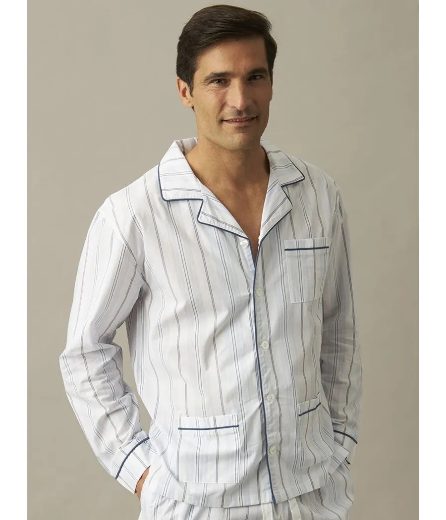Pijama hombre largo J&J Brothers Popelín blanco abierto bolsillos