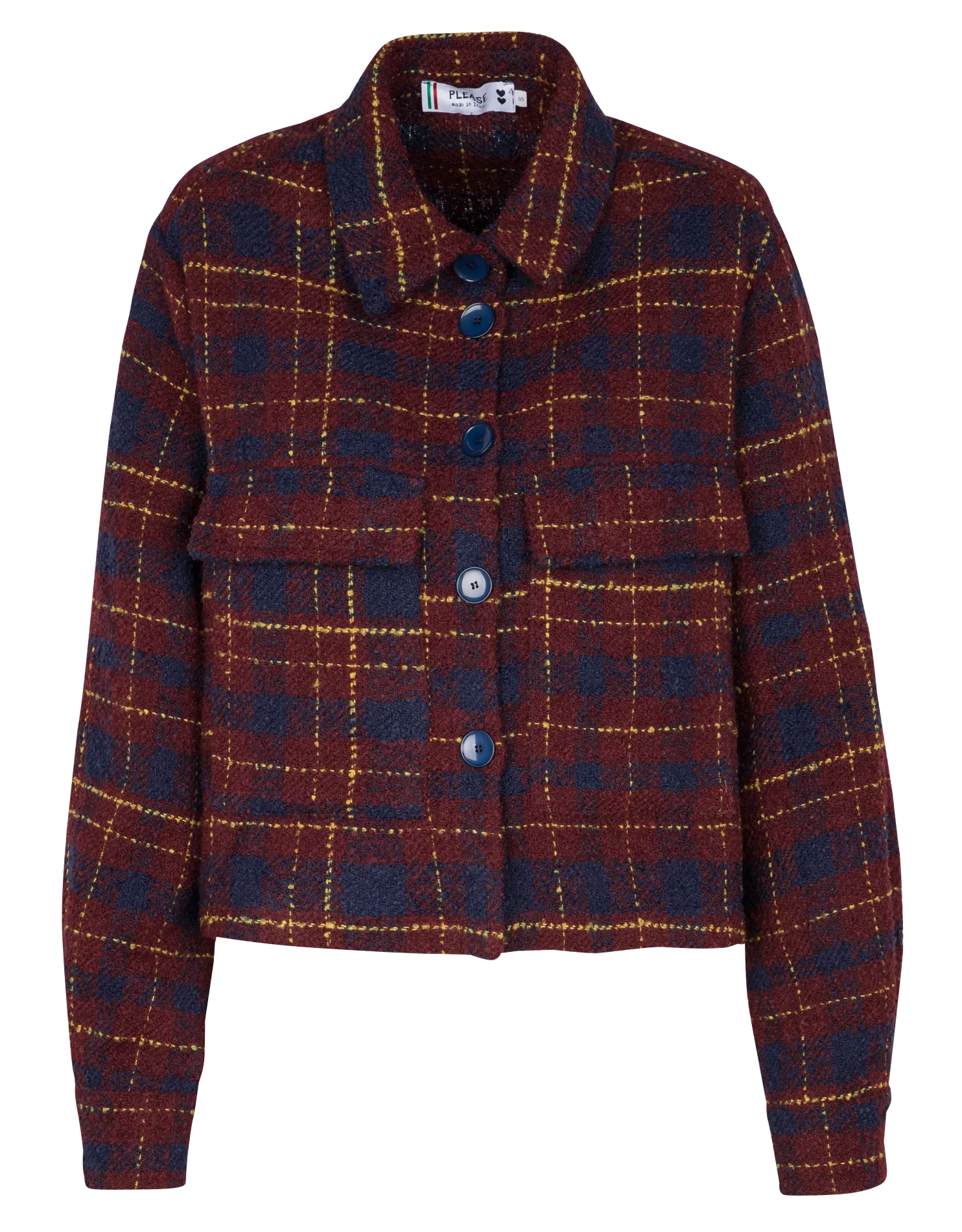 PLEASE Chaqueta de cuadros con cuello clásico recto. en rojo