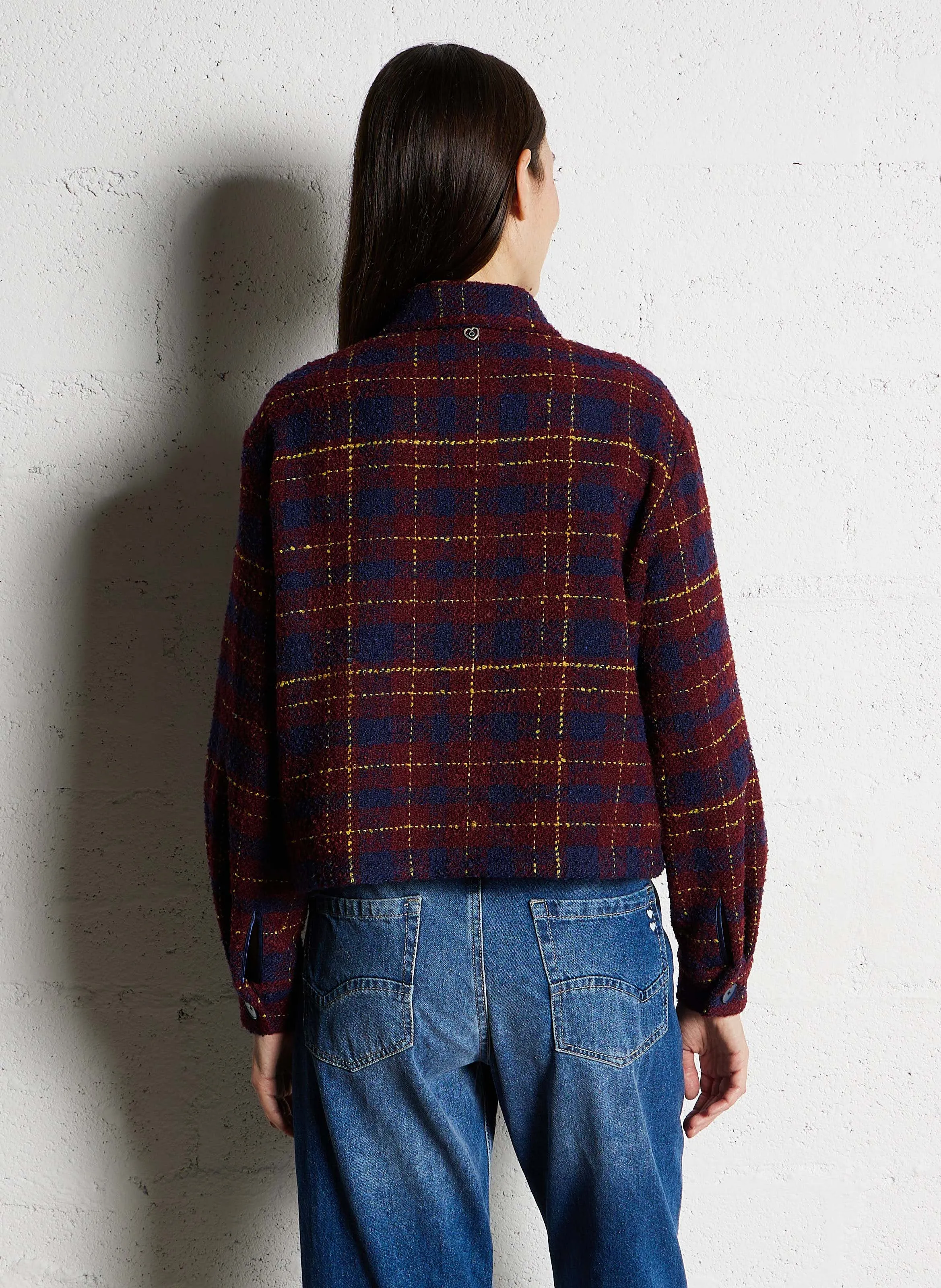 PLEASE Chaqueta de cuadros con cuello clásico recto. en rojo