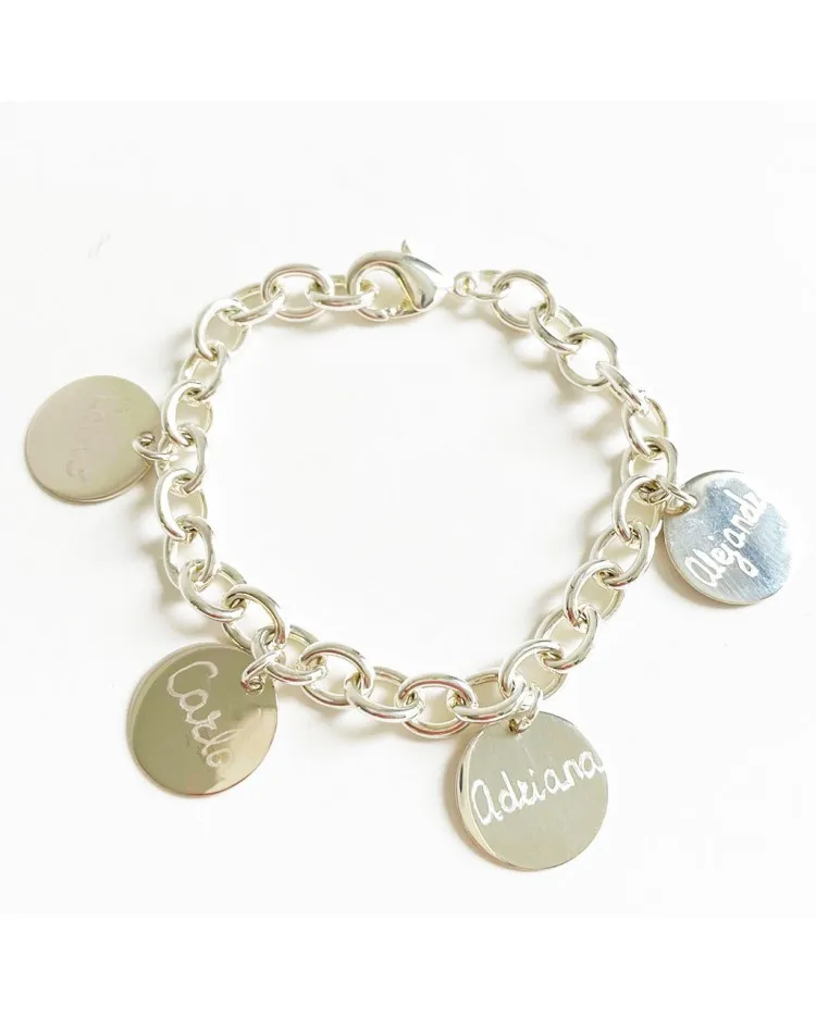 Pulsera cadena 4 medallas plata personalizadas