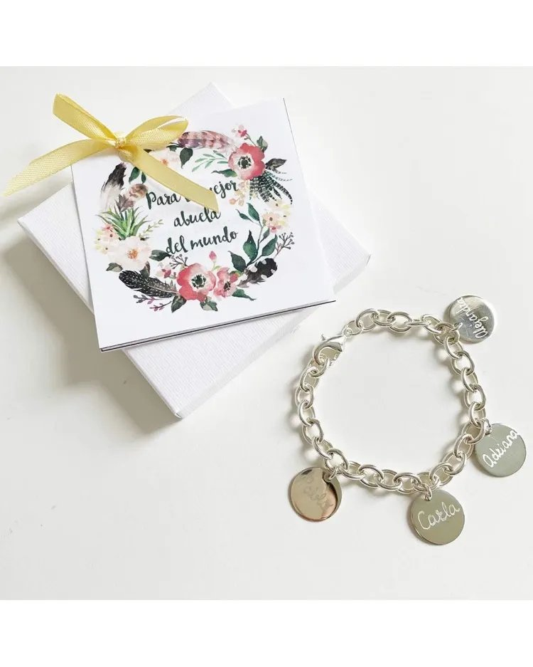 Pulsera cadena 4 medallas plata personalizadas