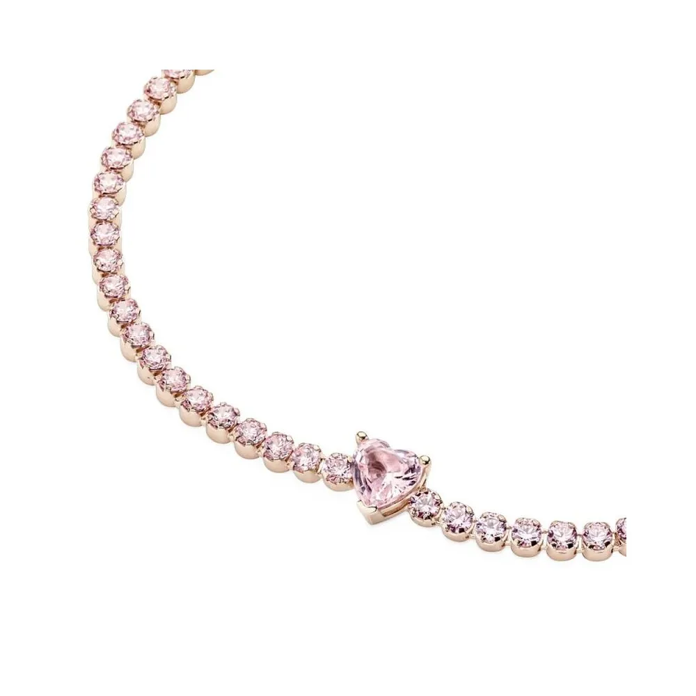 Pulsera con recubrimiento de oro rosa de 14k con cristales rosas