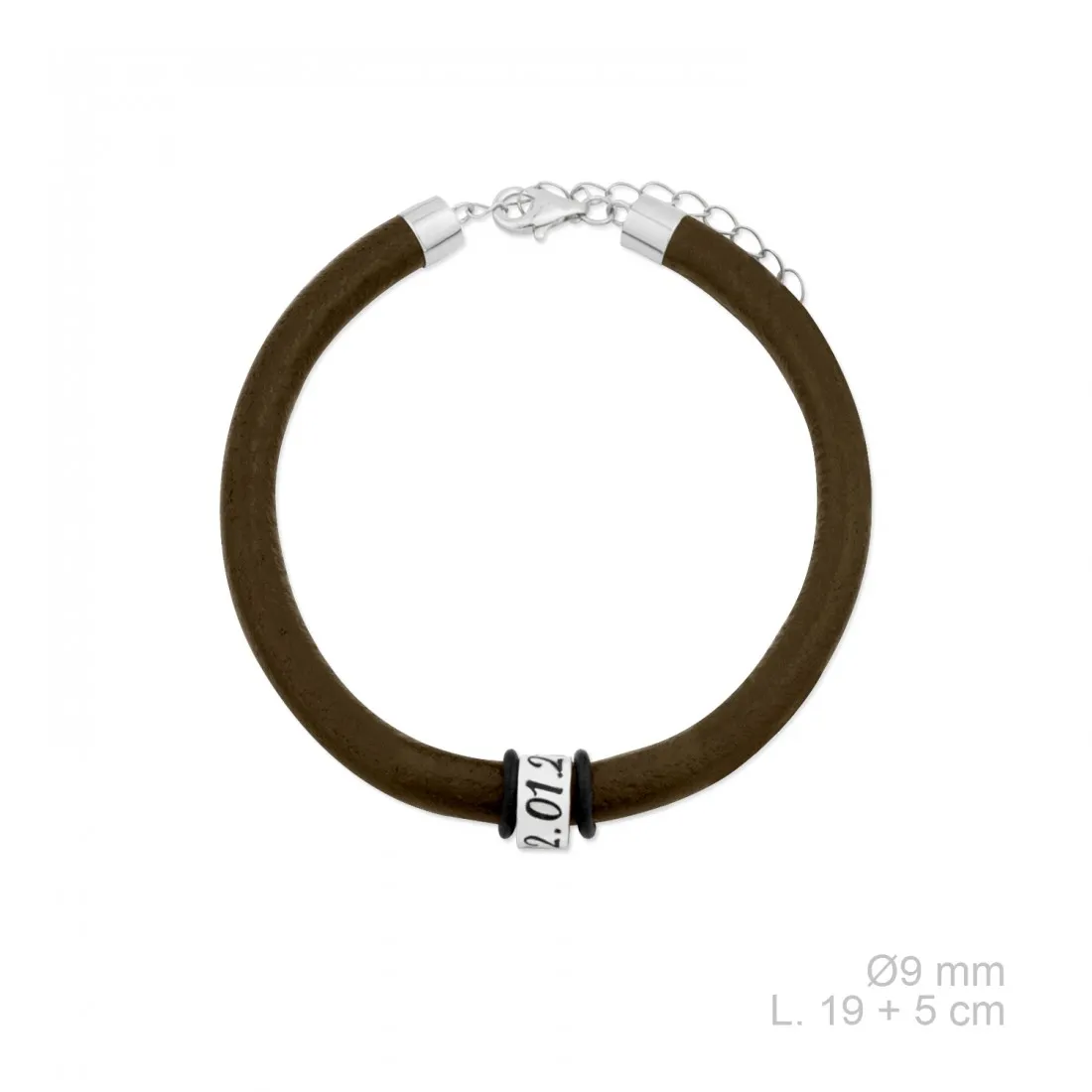 Pulsera Plata de Ley cuero con 1 Nombre