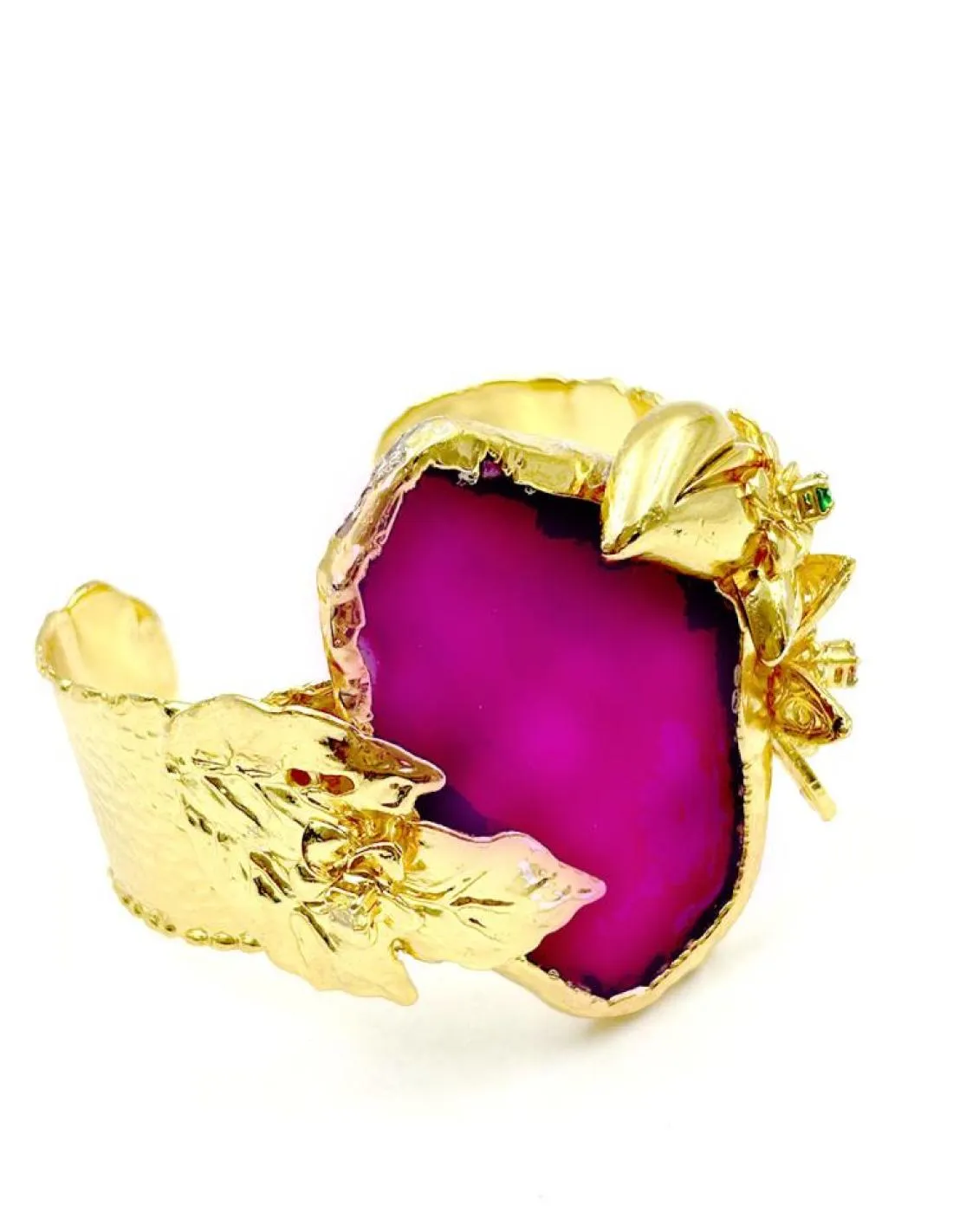 PULSERAS DE MODA PARA BODAS EN DORADO CON PIEDRA FUCSIA BUGAMBILIA