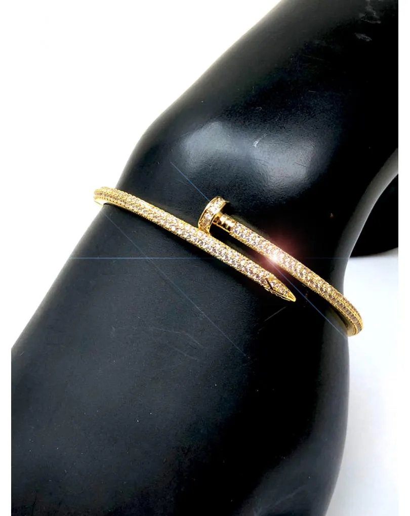 PULSERAS PARA MUJER DORADAS CON CIRCONITAS DISEÑO DE CLAVO