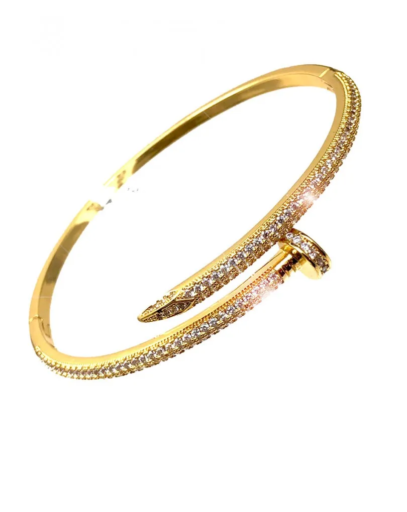 PULSERAS PARA MUJER DORADAS CON CIRCONITAS DISEÑO DE CLAVO
