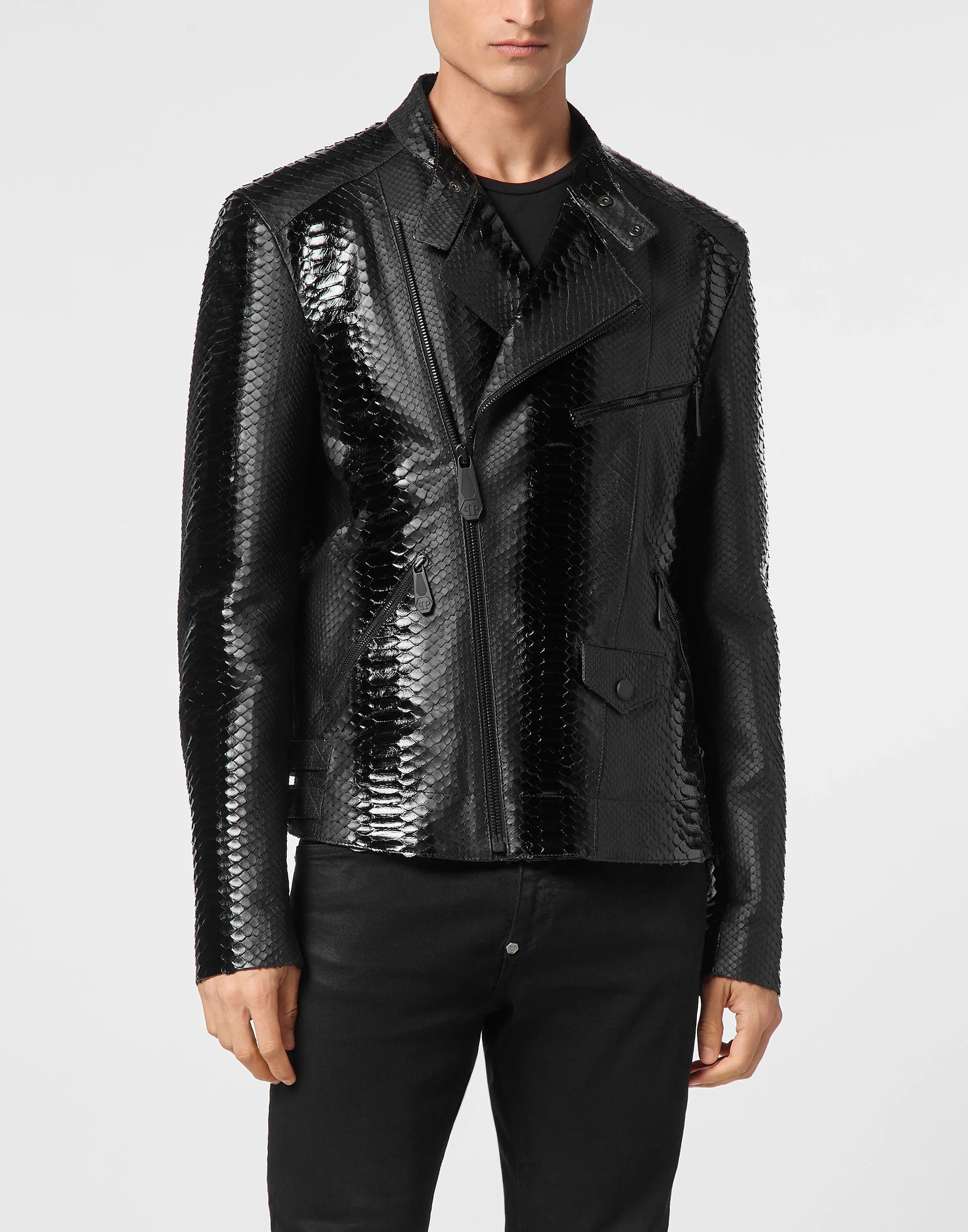 Python Leather Bomber Skull