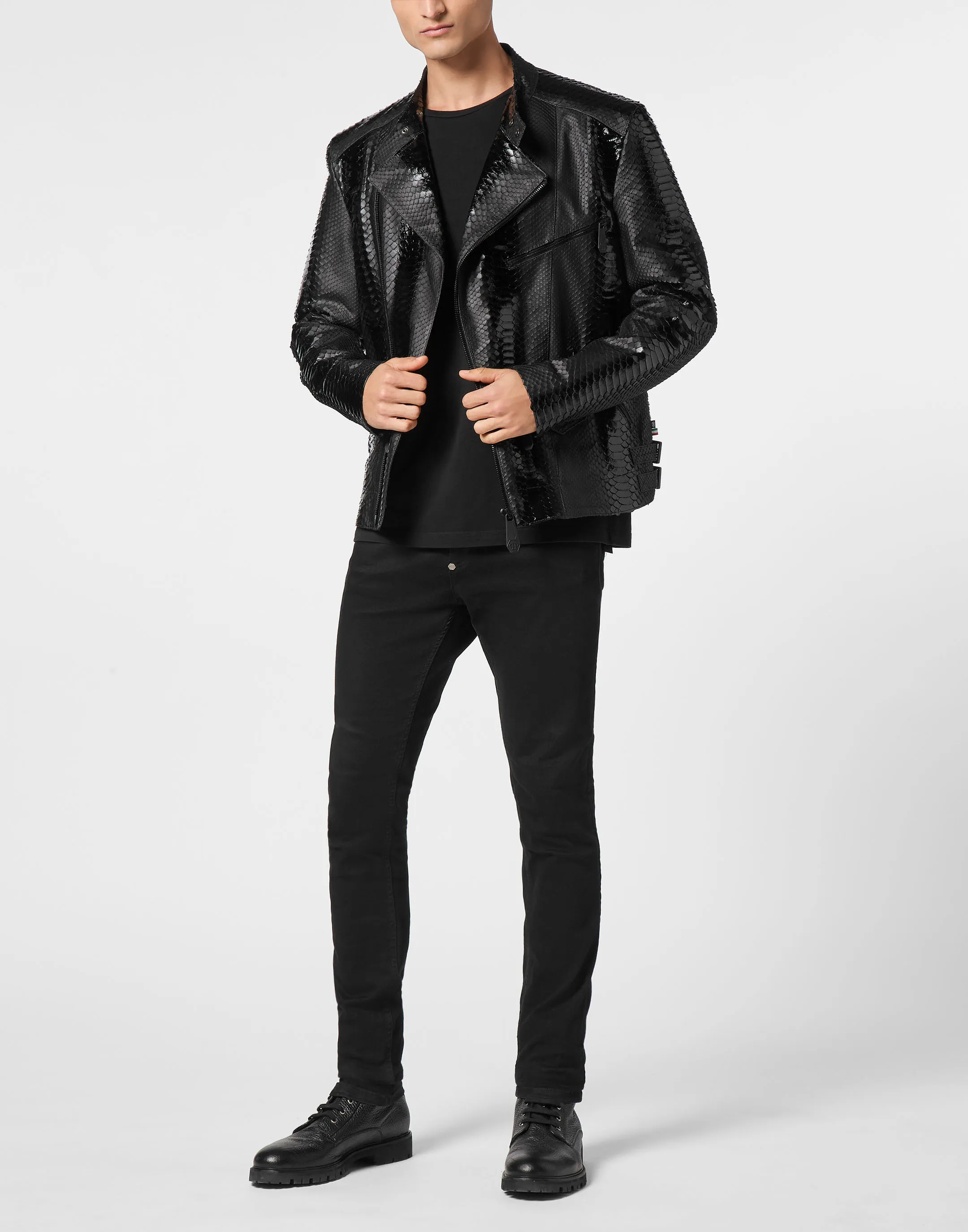 Python Leather Bomber Skull