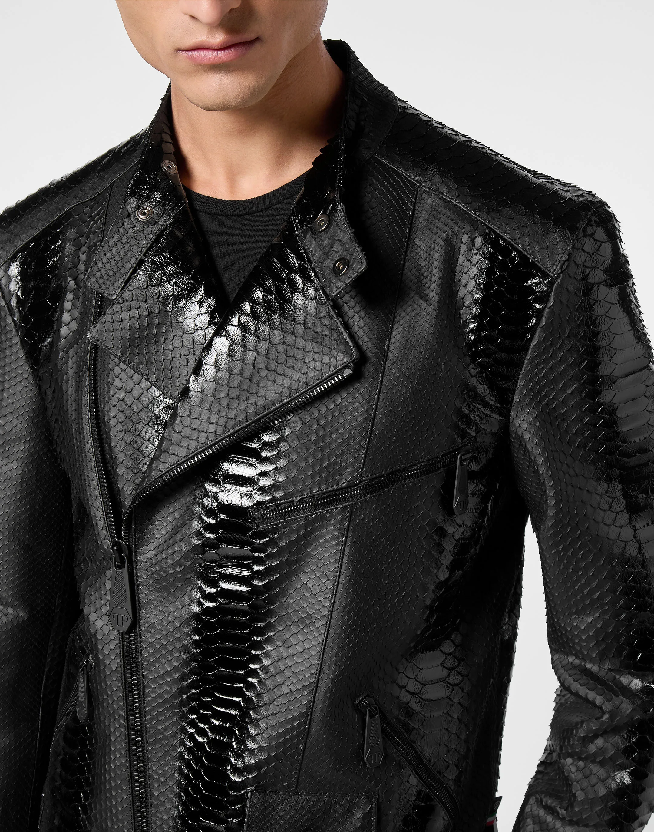 Python Leather Bomber Skull