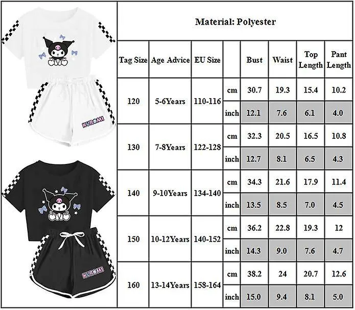 REGALOS KUROMI CAMISETAS DE MANGA CORTA ESTAMPADAS + PANTALONES CORTOS DEPORTES CONJUNTOS DE ATUENDOS DE VACACIONES 514 AñOS NI