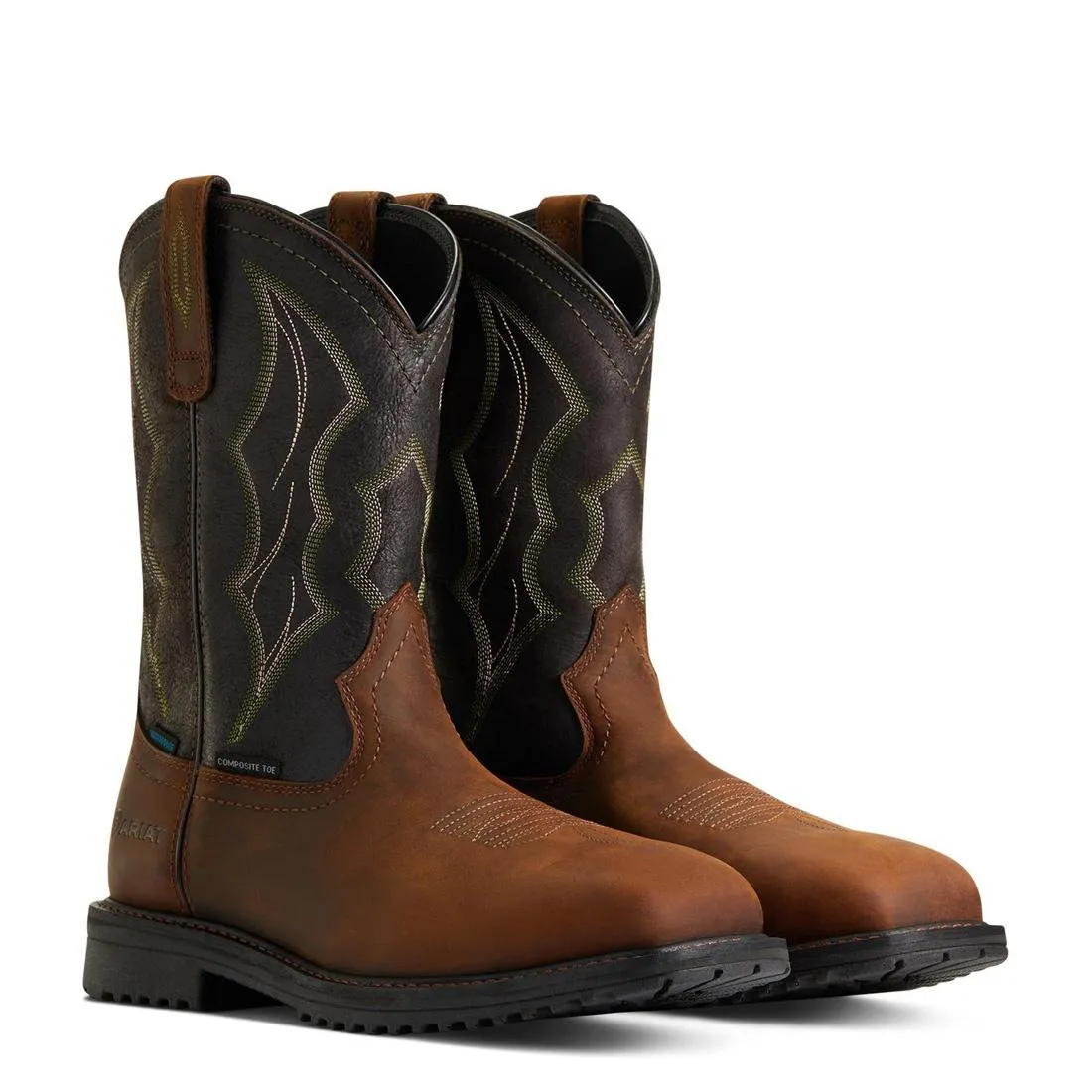 RIGTEK COMPOSITETOE WATERPROOF WIDE SQUARE TOE WORK BOOT DISTRESSED BROWN