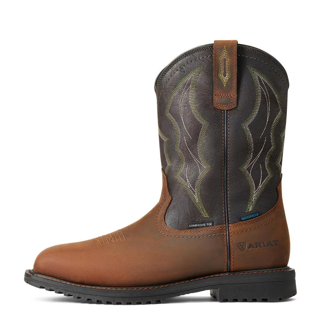 RIGTEK COMPOSITETOE WATERPROOF WIDE SQUARE TOE WORK BOOT DISTRESSED BROWN