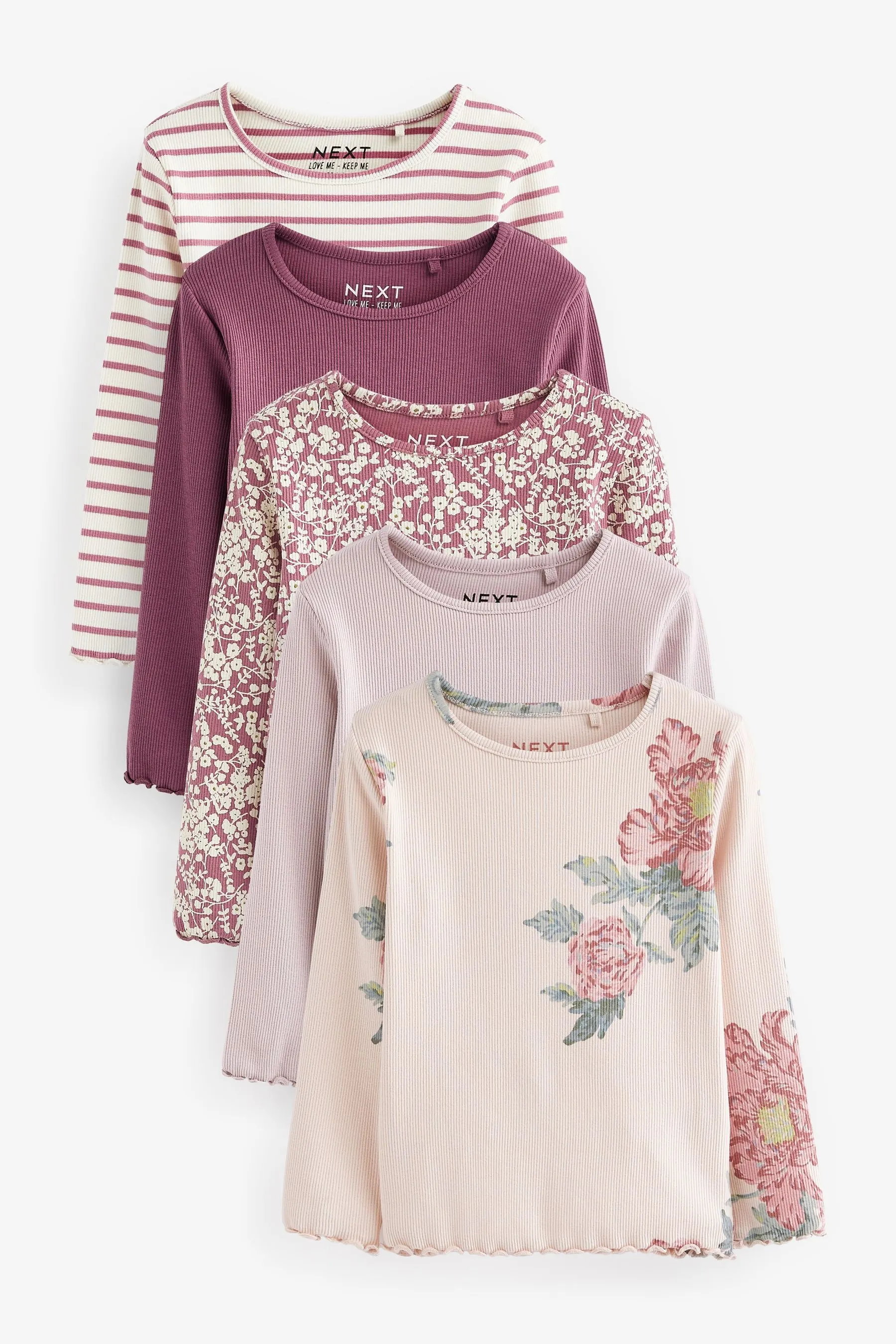 ROSA FLORAL  PACK 5 DE CAMISETAS DE MANGA LARGA (3 MESES  7 AñOS)