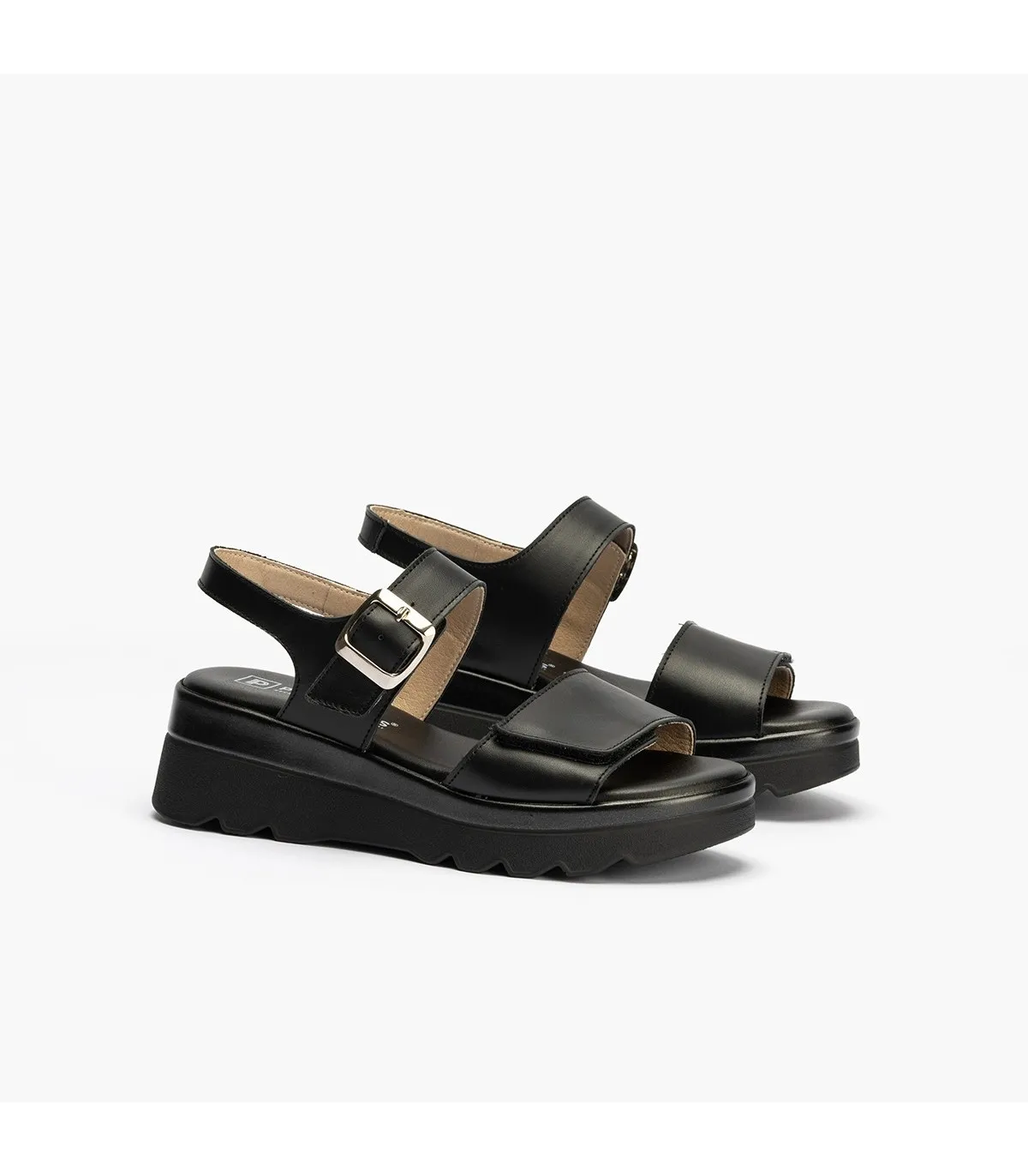 Sandalia de mujer con plataforma con velcro NEGRO