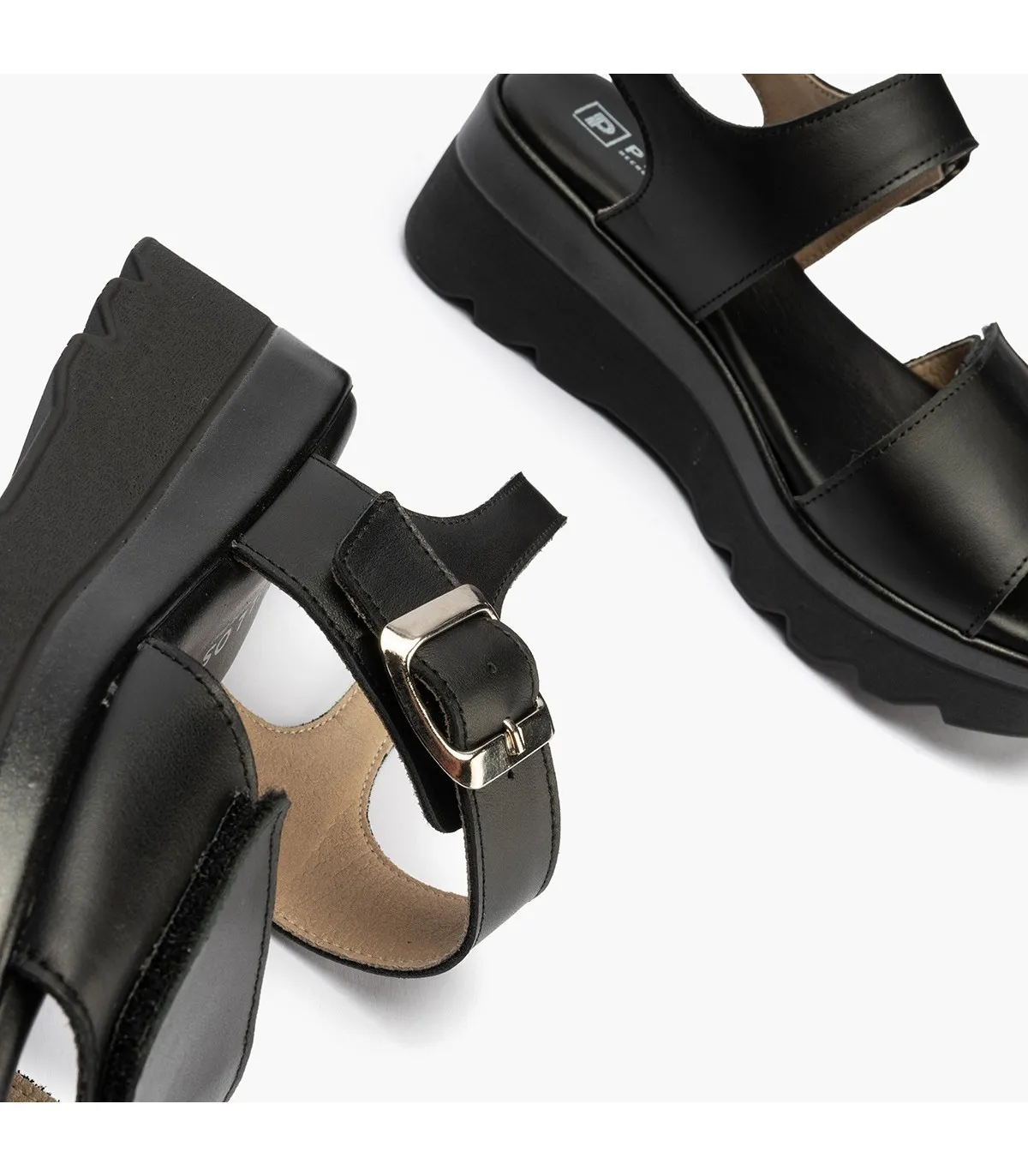 Sandalia de mujer con plataforma con velcro NEGRO