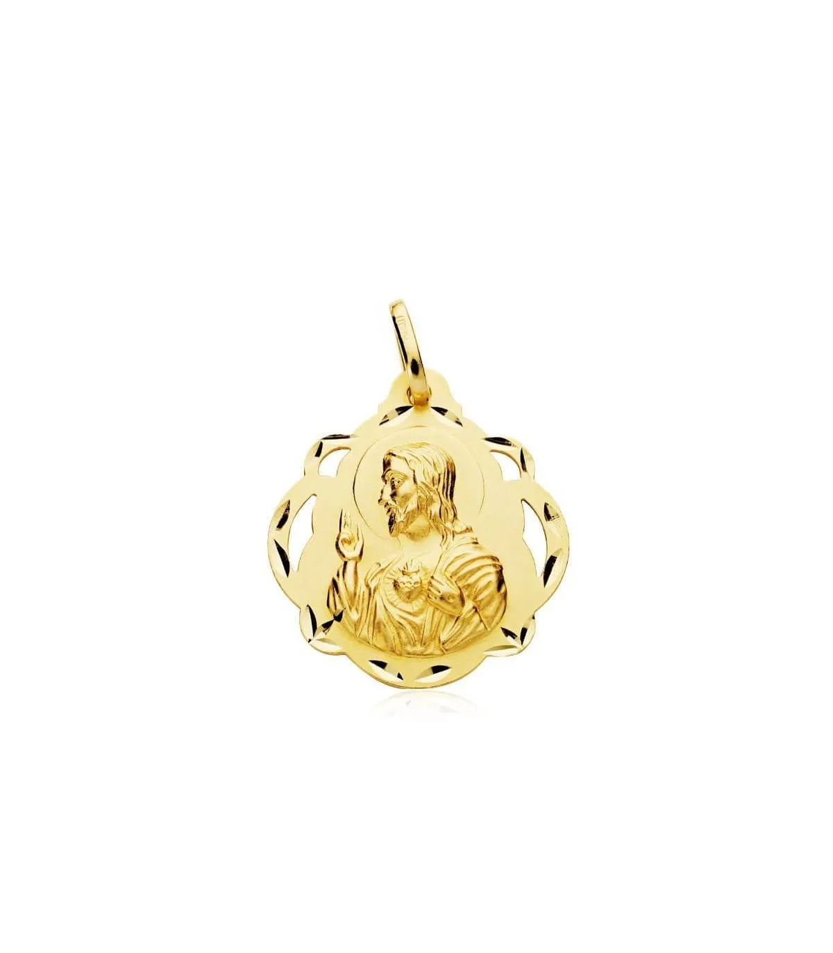 Scapulaire vierge du Carmel et Sacré Coeur Or 18 K 24 mm Entourée