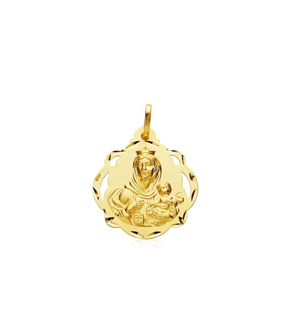 Scapulaire vierge du Carmel et Sacré Coeur Or 18 K 24 mm Entourée