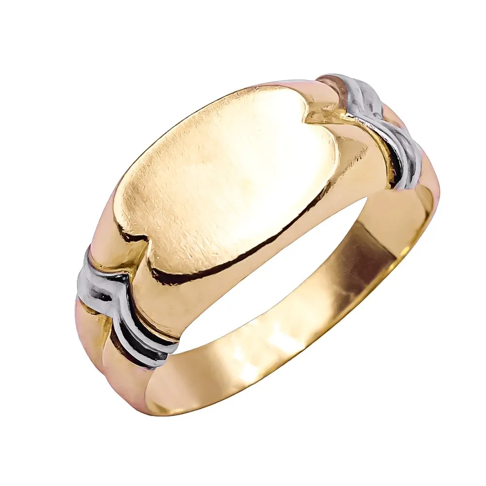 Sello bicolor de oro de 18k para caballero con superficie de 10,1x14mm para grabar