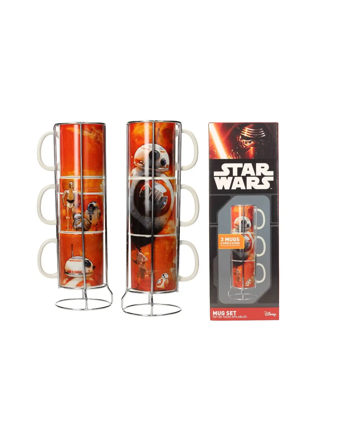 SET DE 3 TAZAS APILABLES CERáMICA BB8 DROIDES DE STAR WARS. EP VII