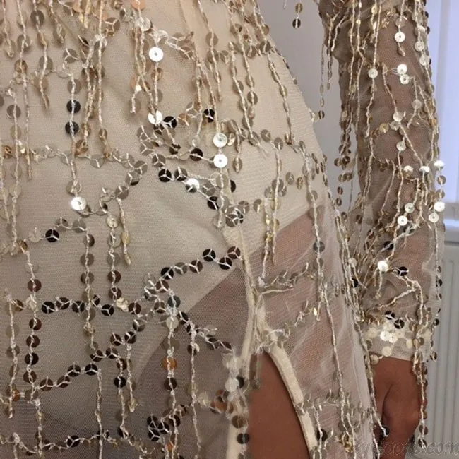 SEXY WOMEN'S VNECK BEAD TASSELS BEACH DRESS SEQUIN LONG PROM DRESS