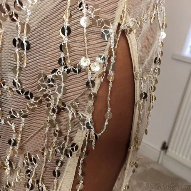 SEXY WOMEN'S VNECK BEAD TASSELS BEACH DRESS SEQUIN LONG PROM DRESS