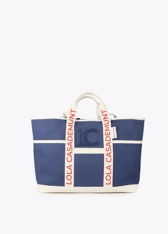 SHOPPER CANVAS CON ASAS DE CONTRASTE LOGOTIPADAS AZULCRUDO LOLA CASADEMUNT