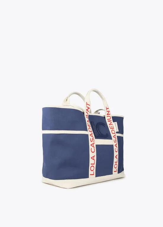 SHOPPER CANVAS CON ASAS DE CONTRASTE LOGOTIPADAS AZULCRUDO LOLA CASADEMUNT