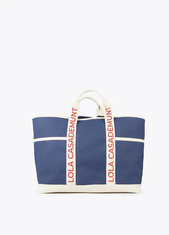 SHOPPER CANVAS CON ASAS DE CONTRASTE LOGOTIPADAS AZULCRUDO LOLA CASADEMUNT