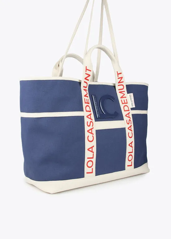 SHOPPER CANVAS CON ASAS DE CONTRASTE LOGOTIPADAS AZULCRUDO LOLA CASADEMUNT