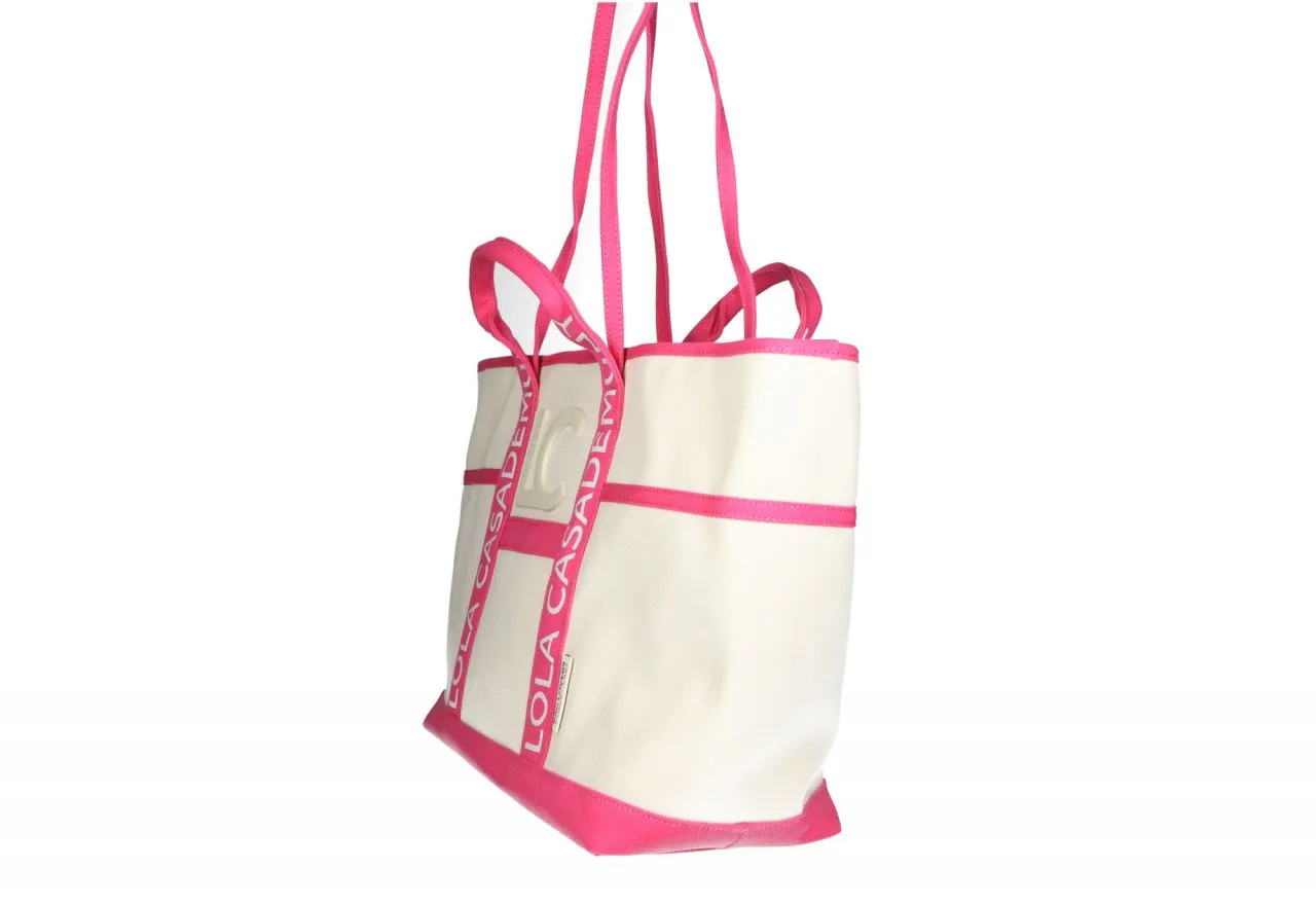 Shopper Grande Canvas Beige/fuxia Asas Dobles Logotipadas